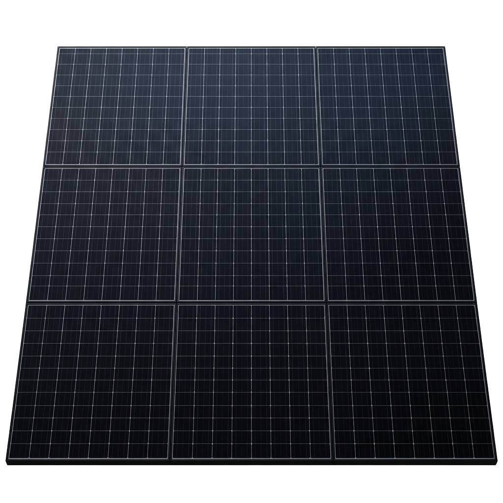 Isolated all-black monocrystalline solar panel array