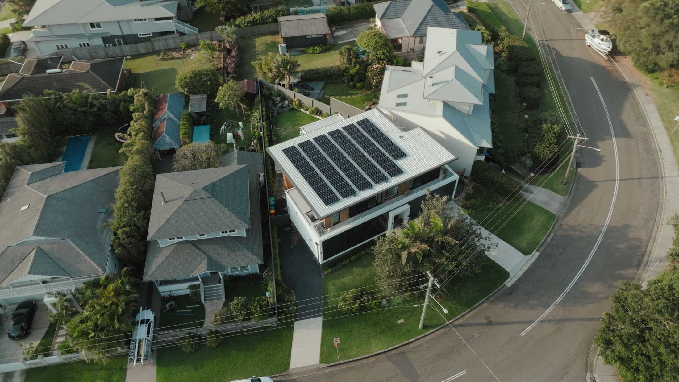 Commercial rooftop solar array from above
